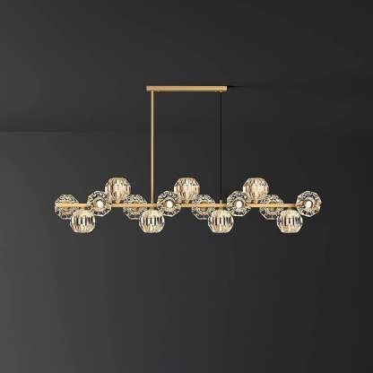 Valentina Modern LED Long Linear Metal Brass Multi Crystal Glass Globe Living/Dining Room Pendant Light