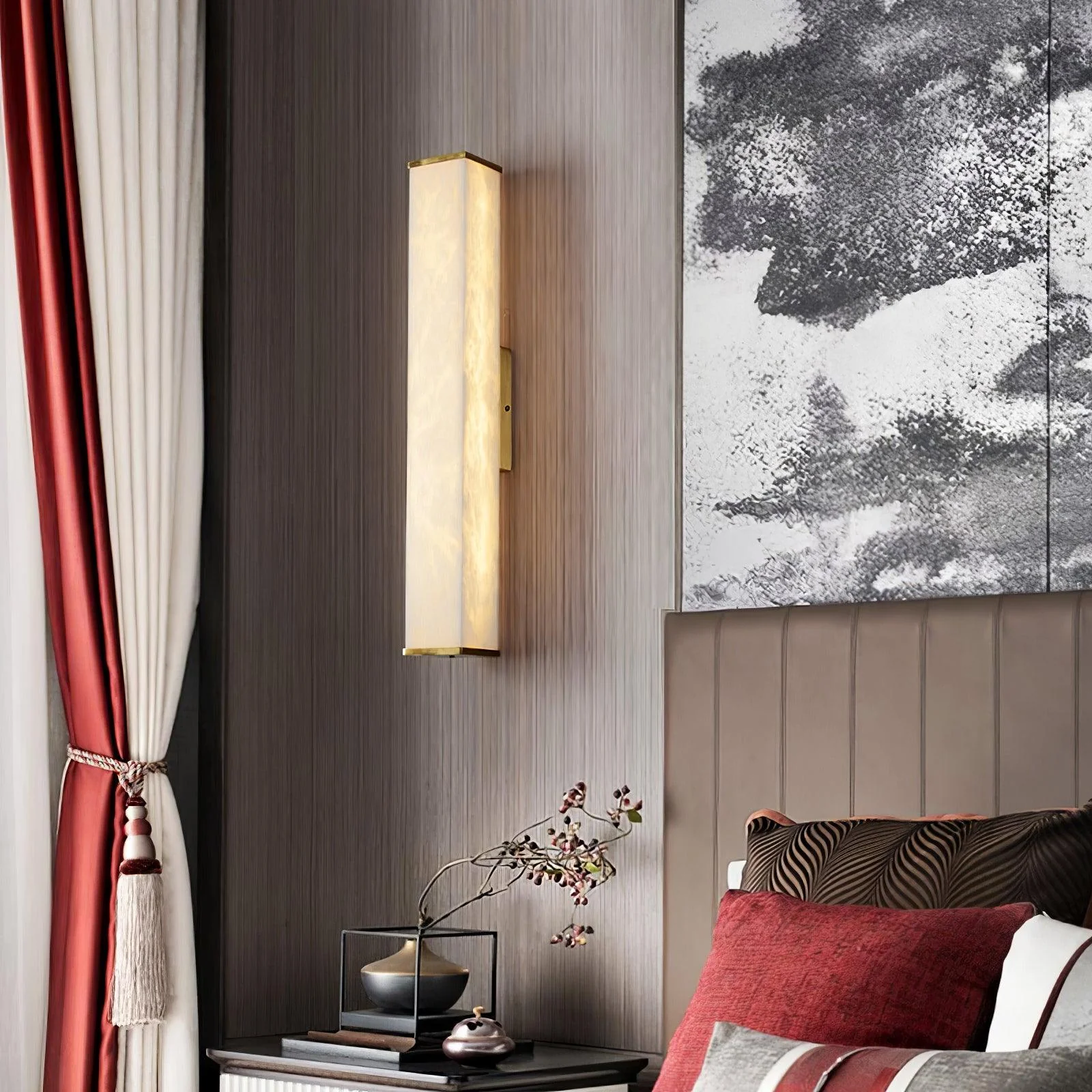 Jade Modern Cuboid Alabaster Brass Wall Lamp Living Room Bedroom