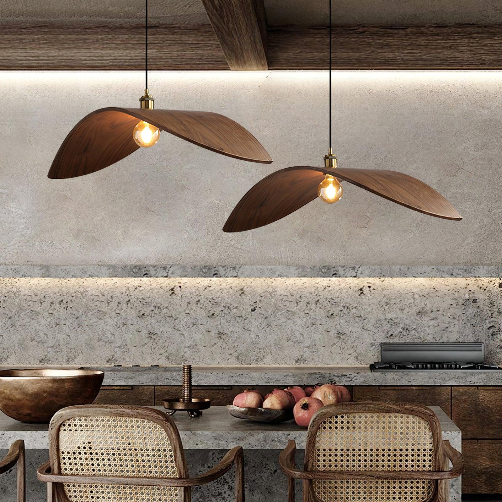 Ozawa Curved Art Pendant Light, Metal & Wood