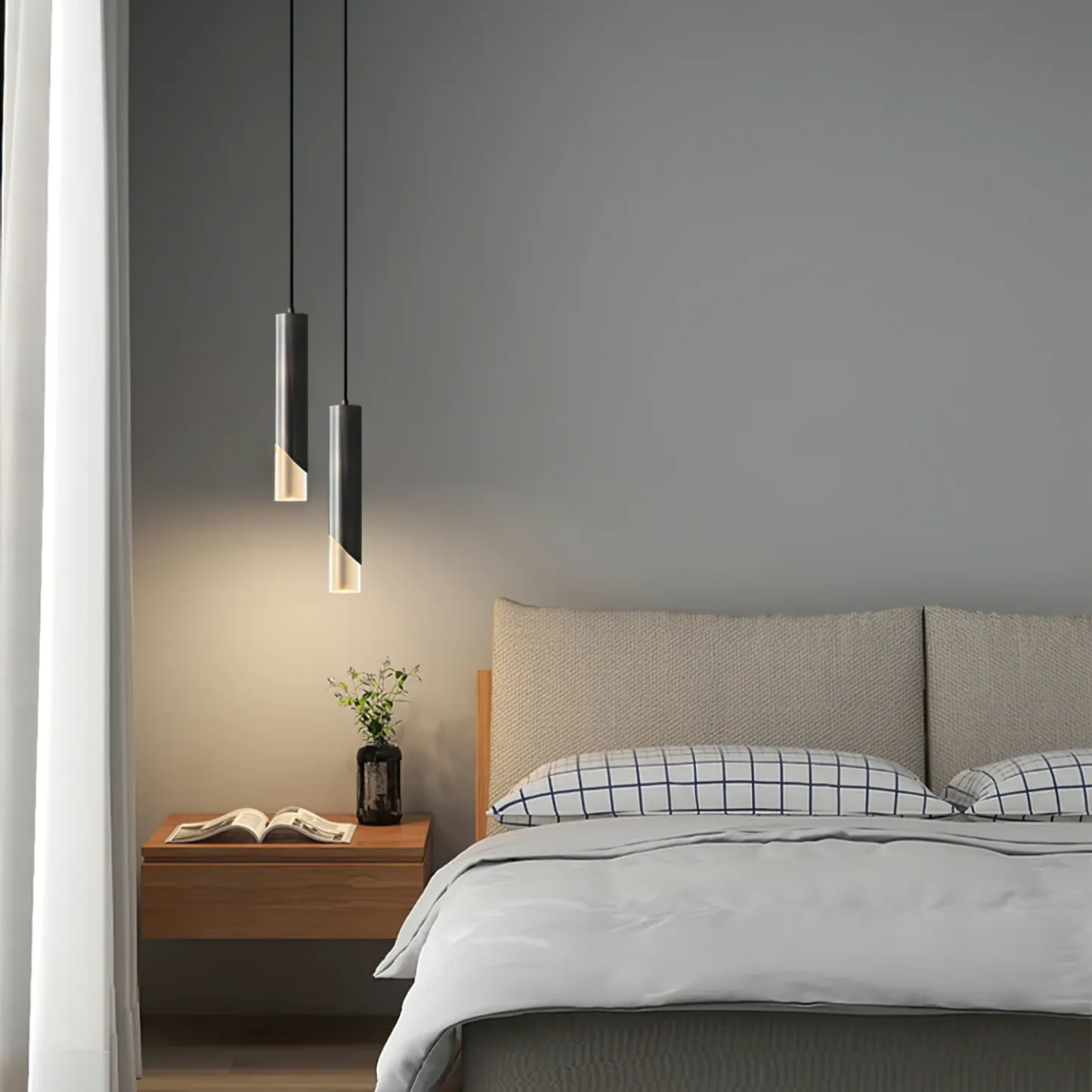 Meza Modern Cylinder Metal Acrylic Pendant Light Bedroom Dining Room