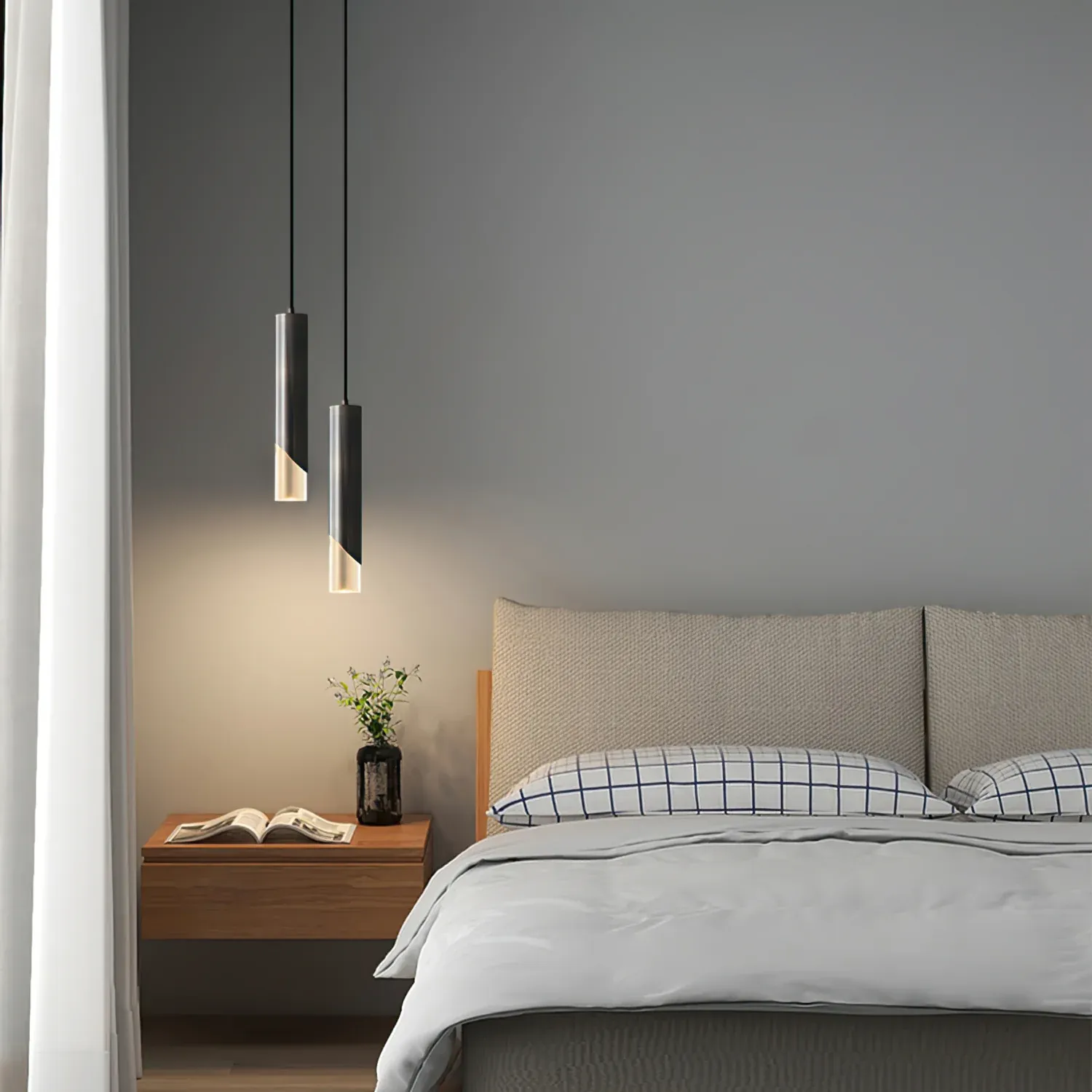 Meza Modern Cylinder Metal Acrylic Pendant Light Bedroom Dining Room