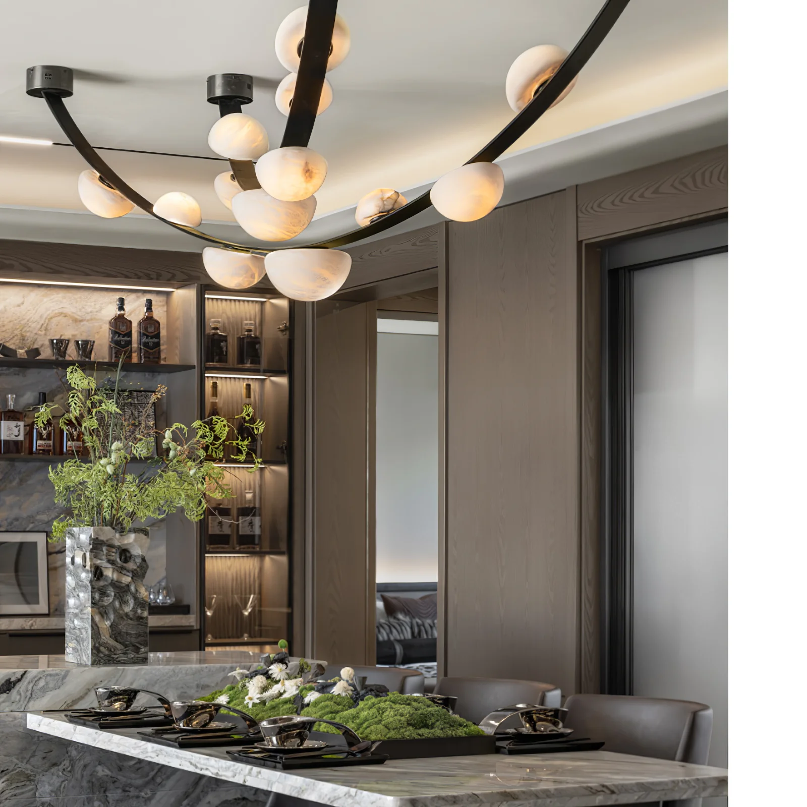 Jade Nordic Natural Dew Drops Alabaster Chandelier