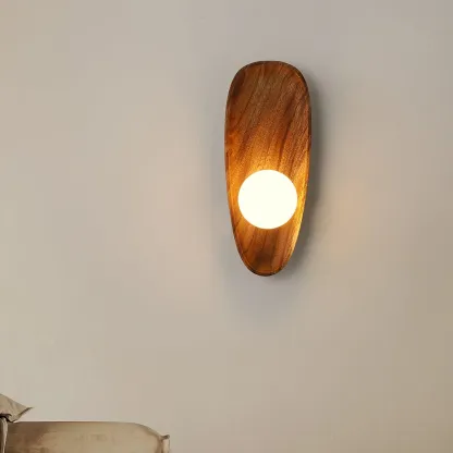 Muto Natural Wood Glass Walnut Wall Lamp Bedroom Living Room