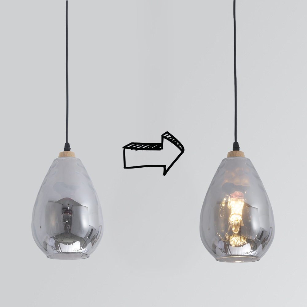 Avi Vintage Teardrop Pendant Light, Glass/Wood