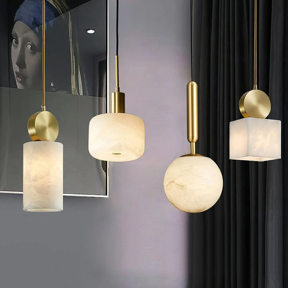 Hailie Classical Vintage Alabaster Pendant Light Dining Room Bedroom