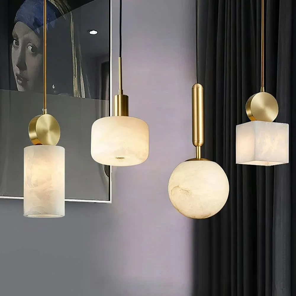 Hailie Classical Vintage Alabaster Pendant Light Dining Room Bedroom