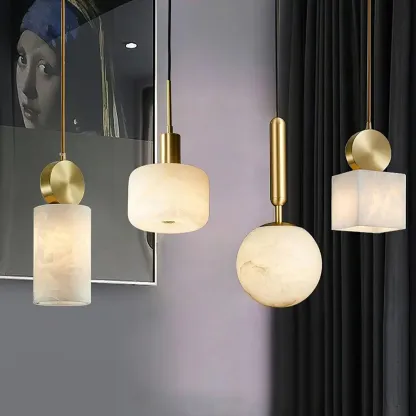 Hailie Classical Vintage Alabaster Pendant Light Dining Room Bedroom