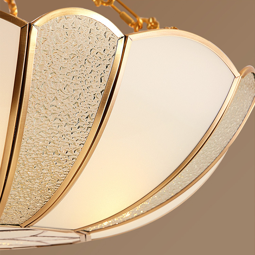 Close-up of Alessio Flower Flush Mount Ceiling Light's glass & metal petals.