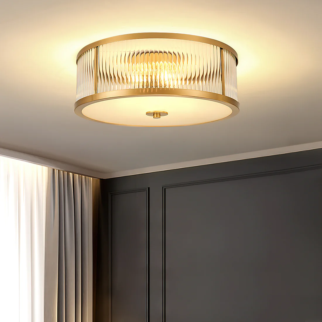 Alessio Modern Round Metal Glass Ceiling Lamp Dining Room Bedroom