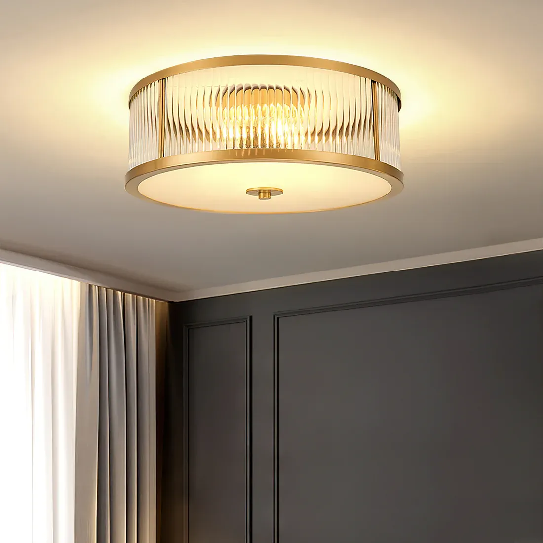 Alessio Modern Round Metal Glass Ceiling Lamp Dining Room Bedroom