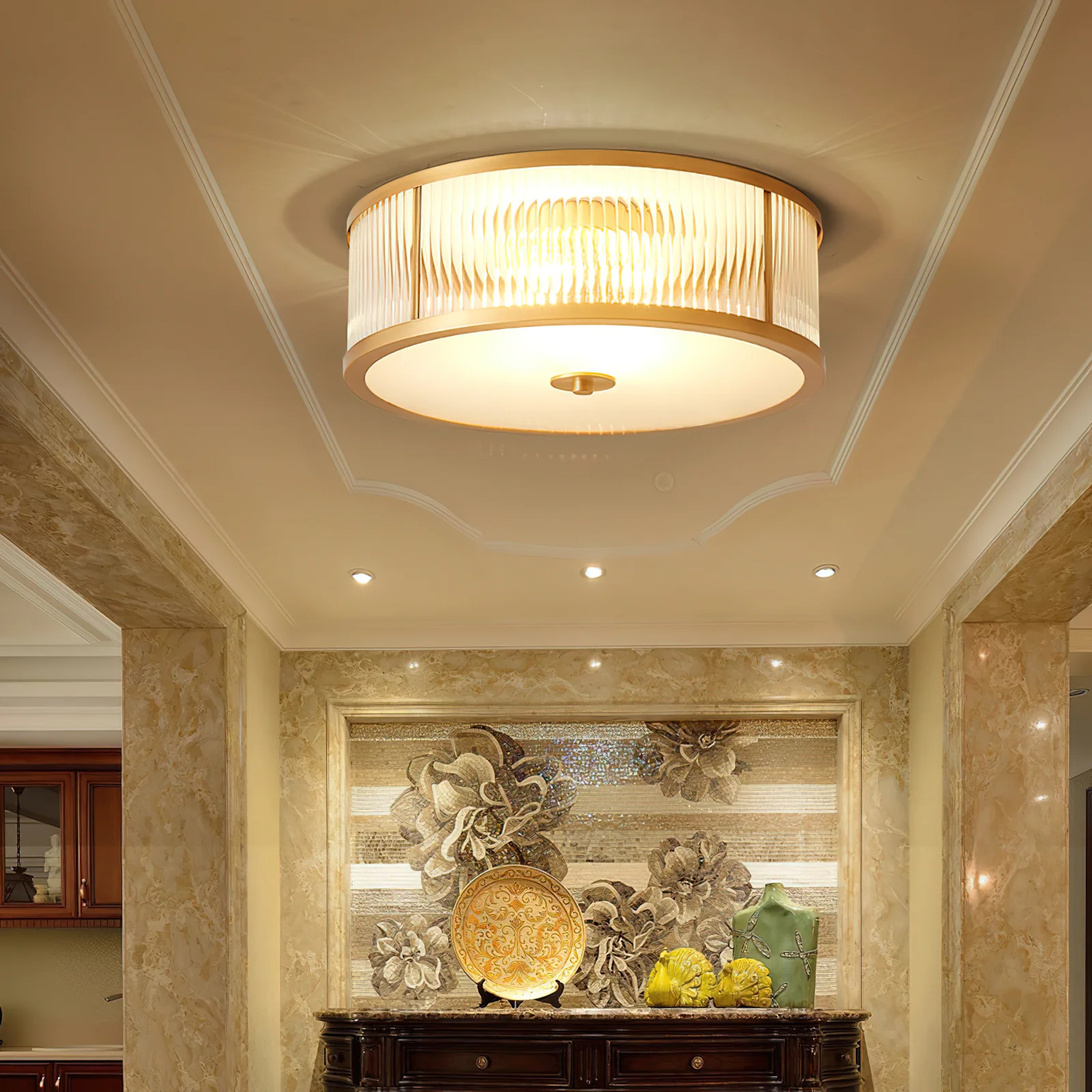 Alessio Modern Round Metal Glass Ceiling Lamp Dining Room Bedroom