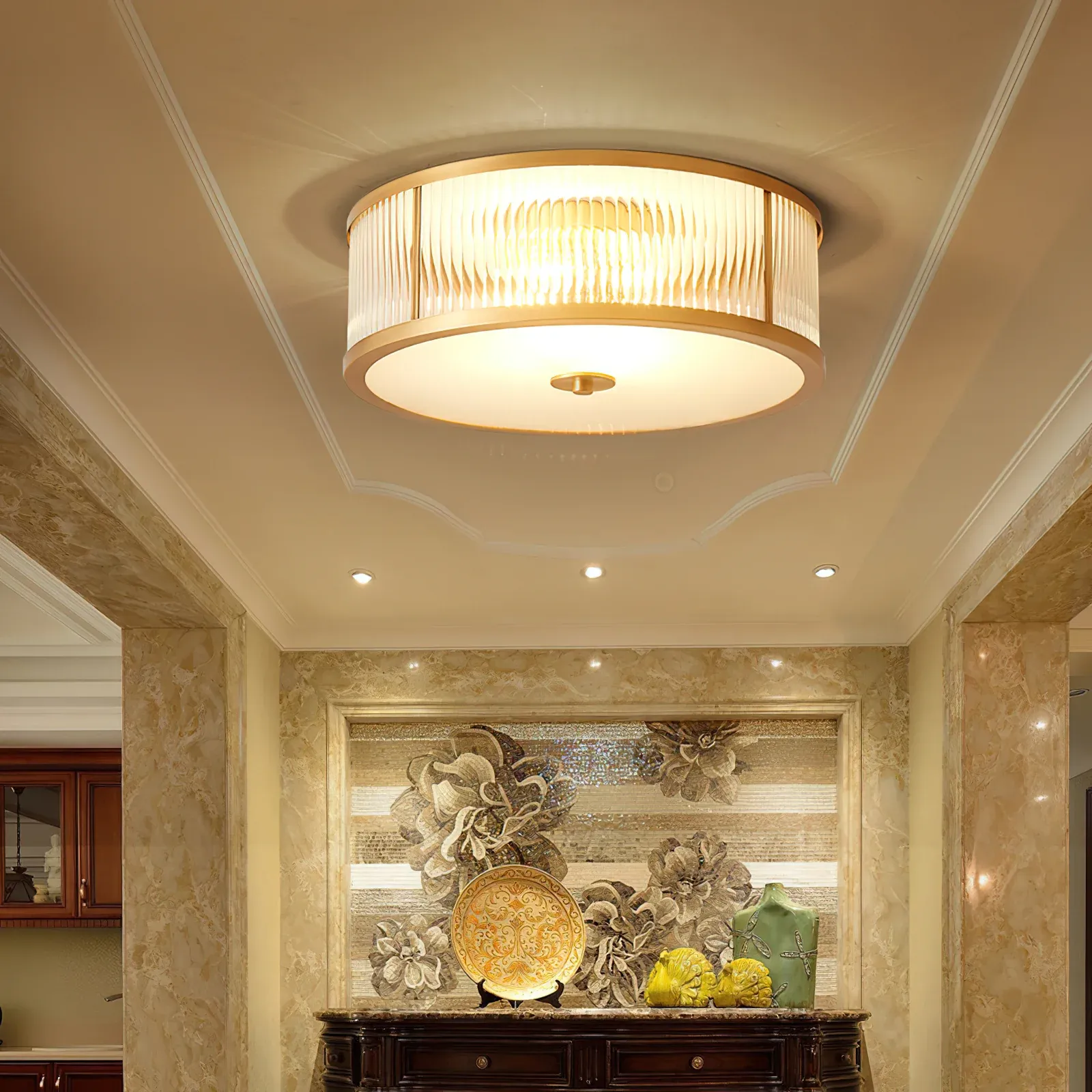 Alessio Modern Round Metal Glass Ceiling Lamp Dining Room Bedroom