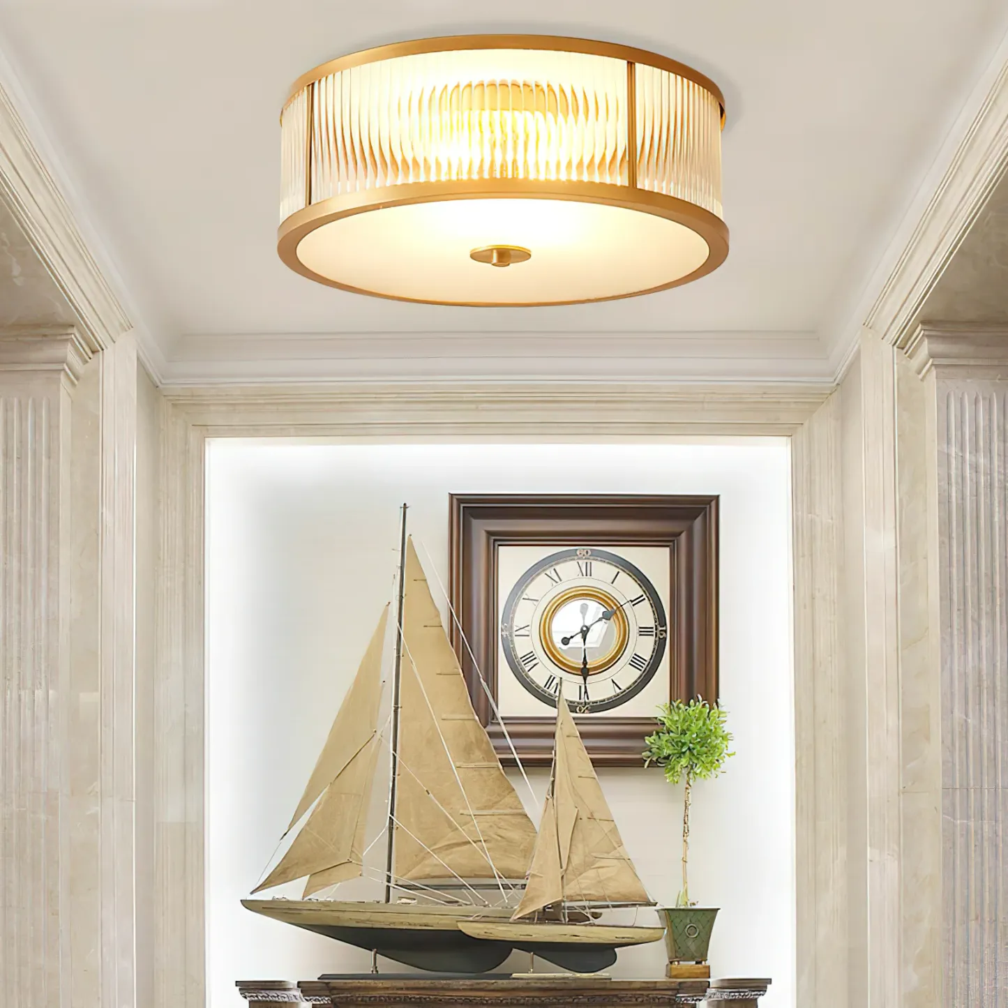 Alessio Modern Round Metal Glass Ceiling Lamp Dining Room Bedroom