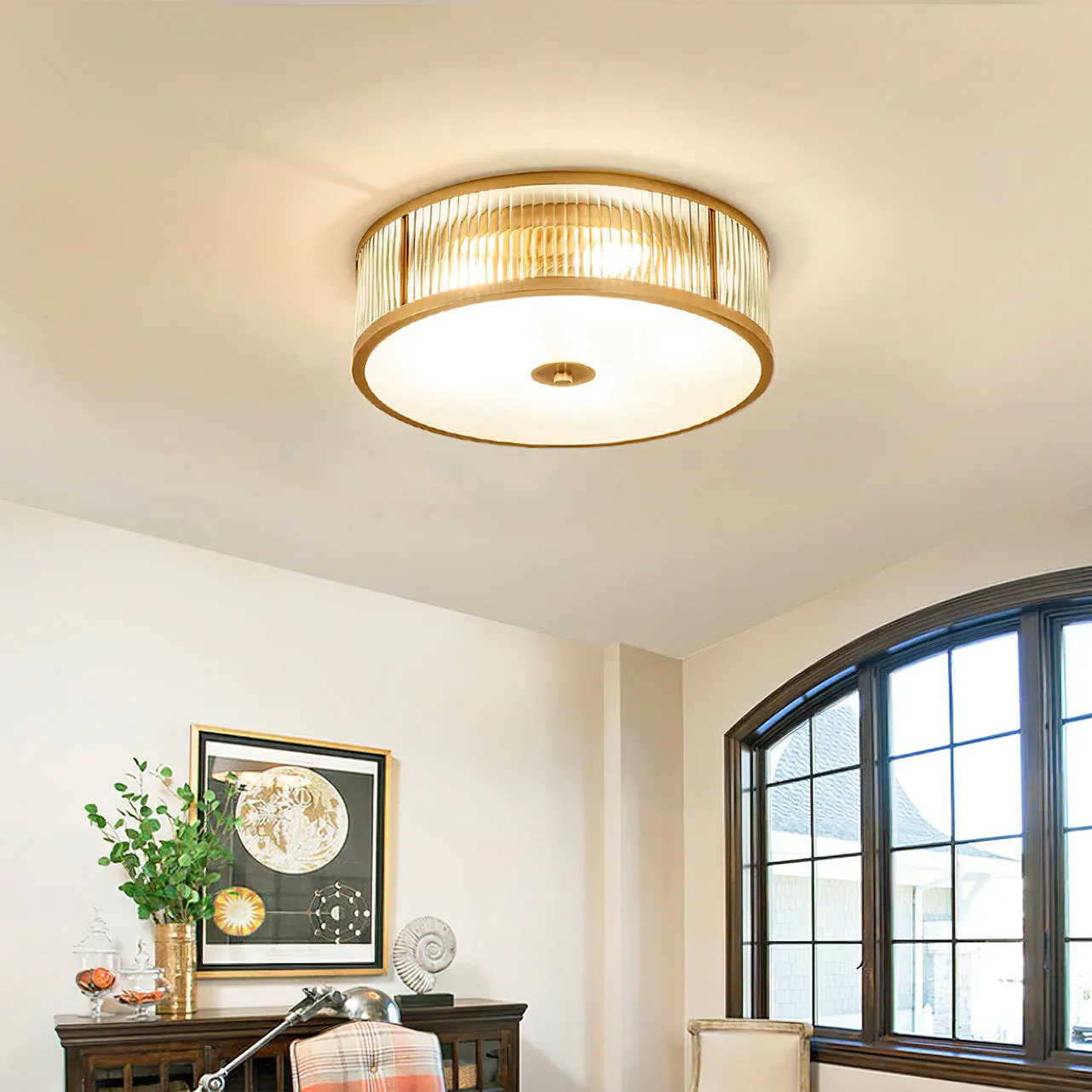 Alessio Modern Round Metal Glass Ceiling Lamp Dining Room Bedroom