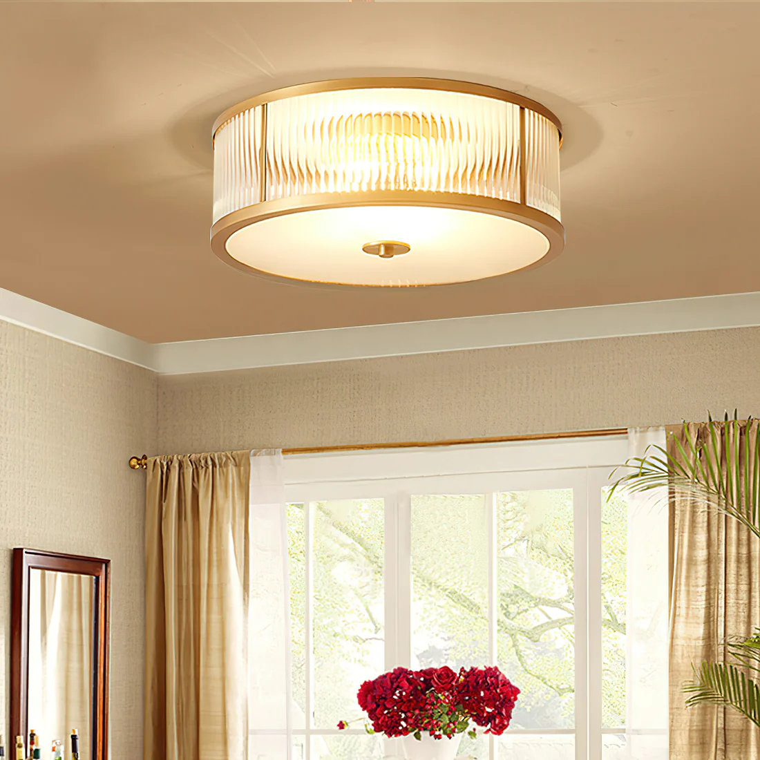 Alessio Modern Round Metal Glass Ceiling Lamp Dining Room Bedroom
