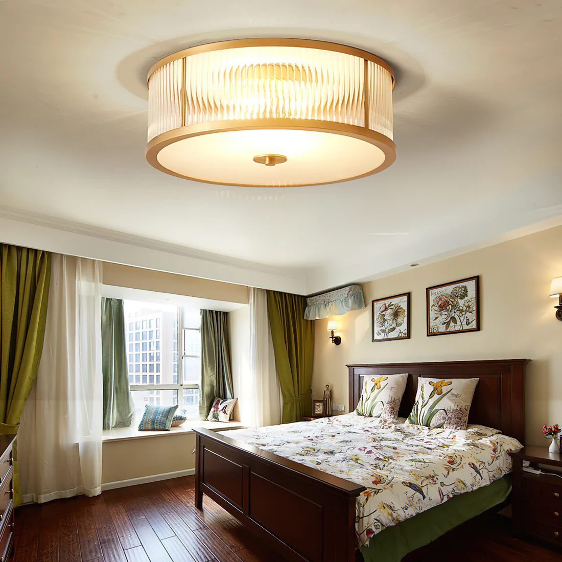 Alessio Modern Round Metal Glass Ceiling Lamp Dining Room Bedroom