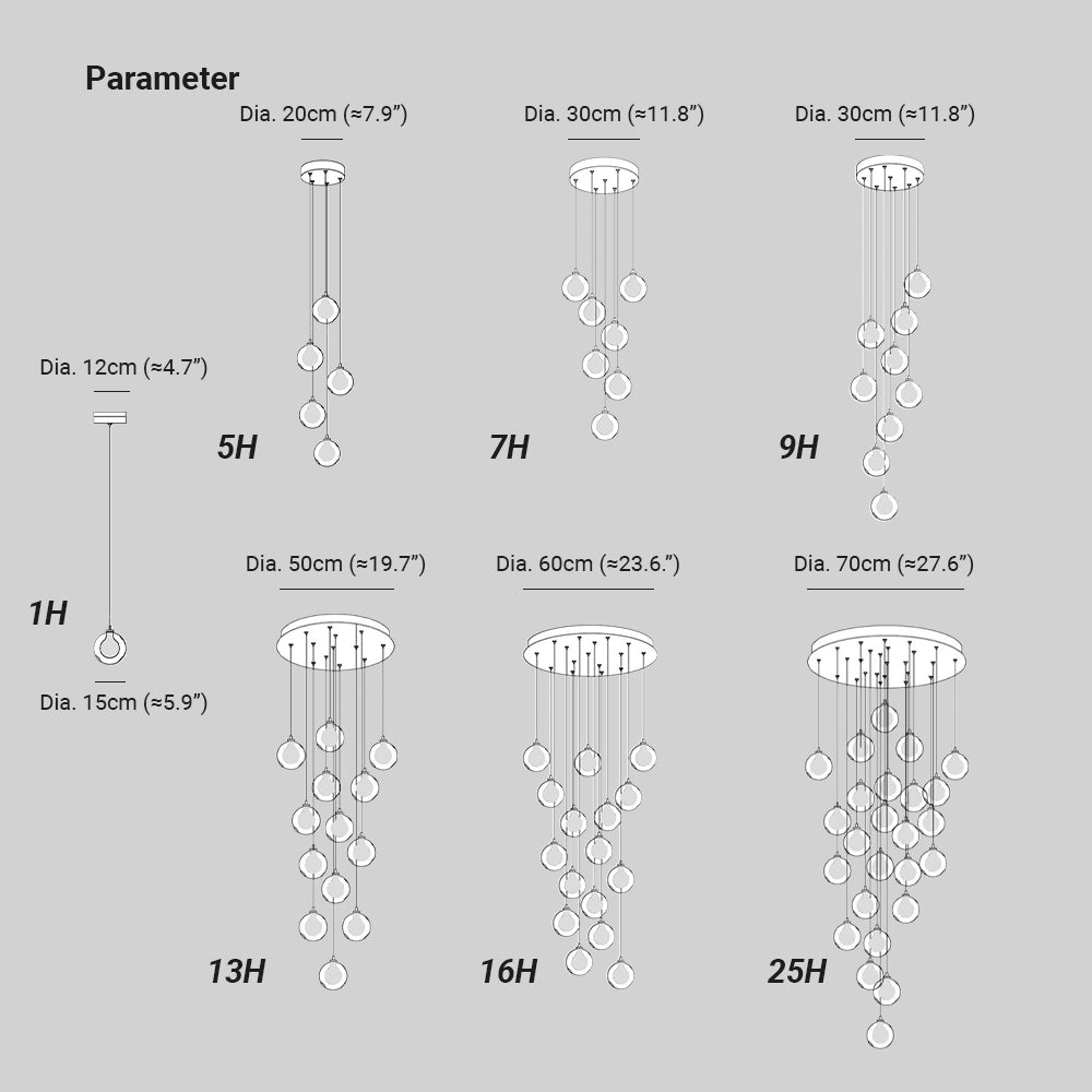 Alana Chandelier Sizes - Globe Cluster Lighting Dimensions