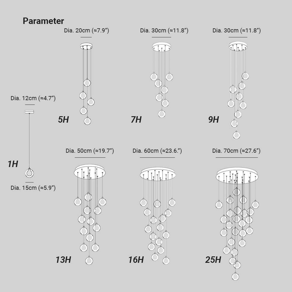 Alana Chandelier Sizes - Globe Cluster Lighting Dimensions