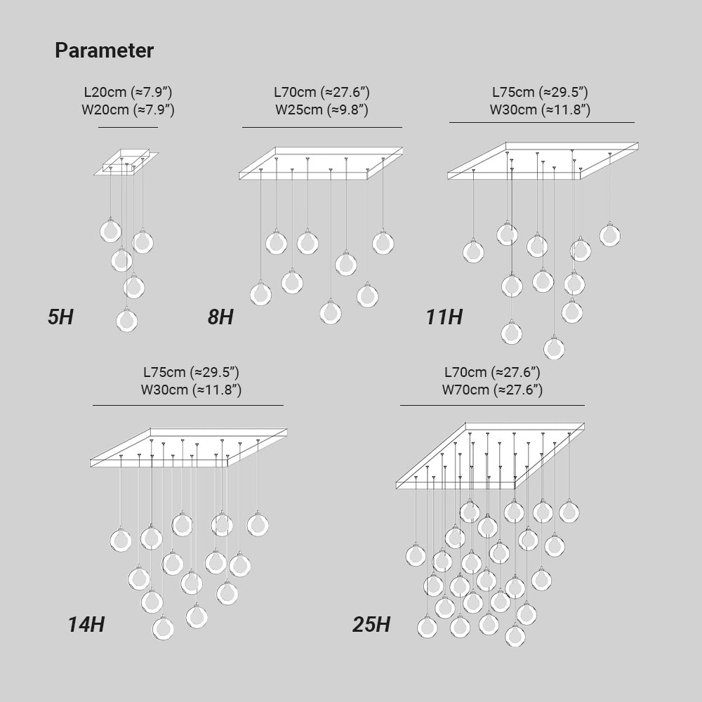 Alana Chandelier Sizes: 5, 8, 11, 14, 25 Lights