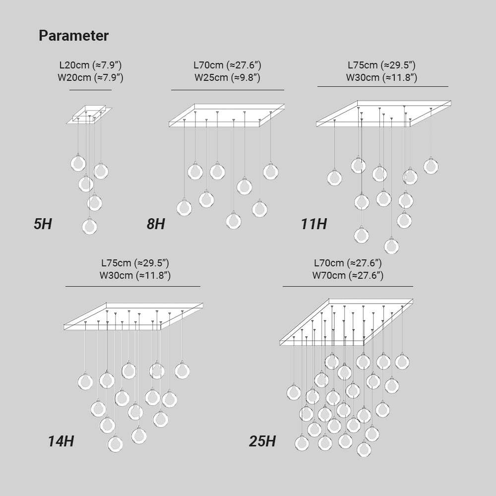 Alana Chandelier Sizes: 5, 8, 11, 14, 25 Lights