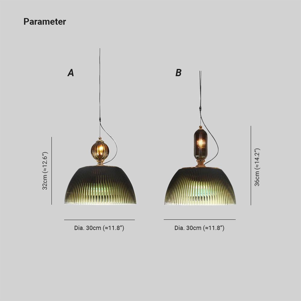Alessio Pendant Light sizes. Retro glass lamp dimensions.