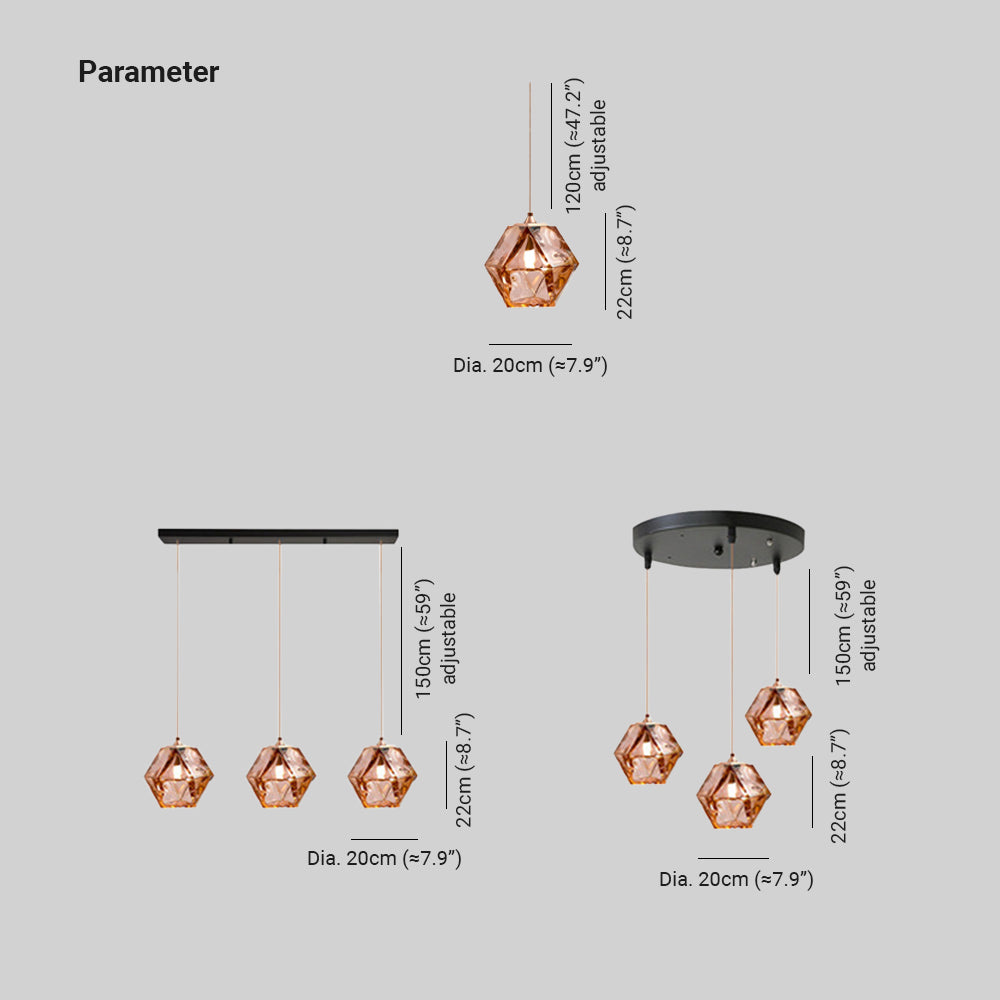 Hailie Polyhedron LED Pendant Light Metal Glass Kitchen Island