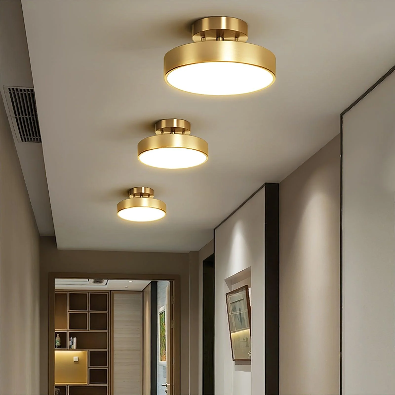 Edge Minimalism Round Metal Acrylic Brass Ceiling Light Living Room Hallway