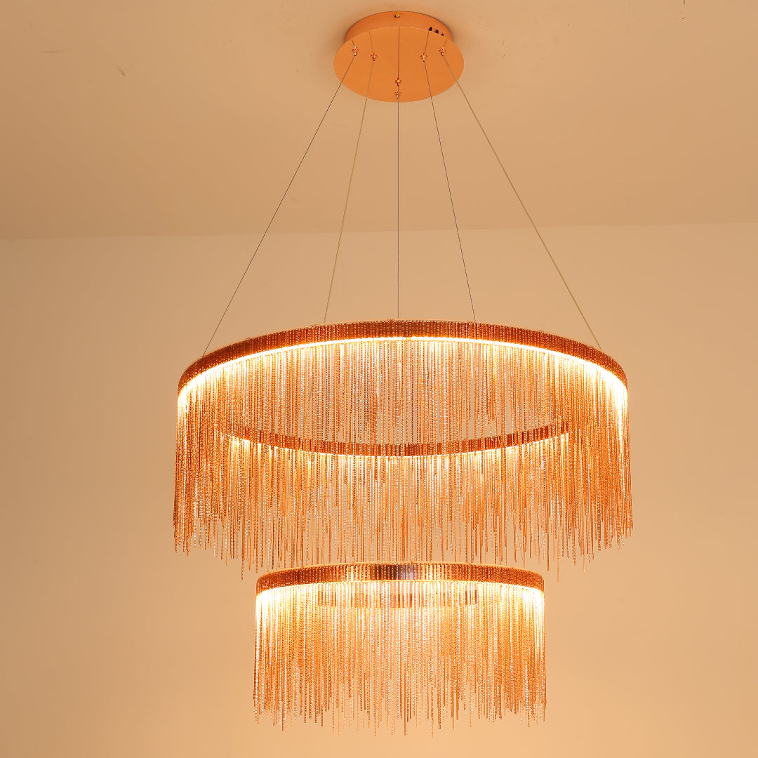 Arisha Colon Tassel Chain Art Deco Pendant Light Silver/Gold Living Room/Hall