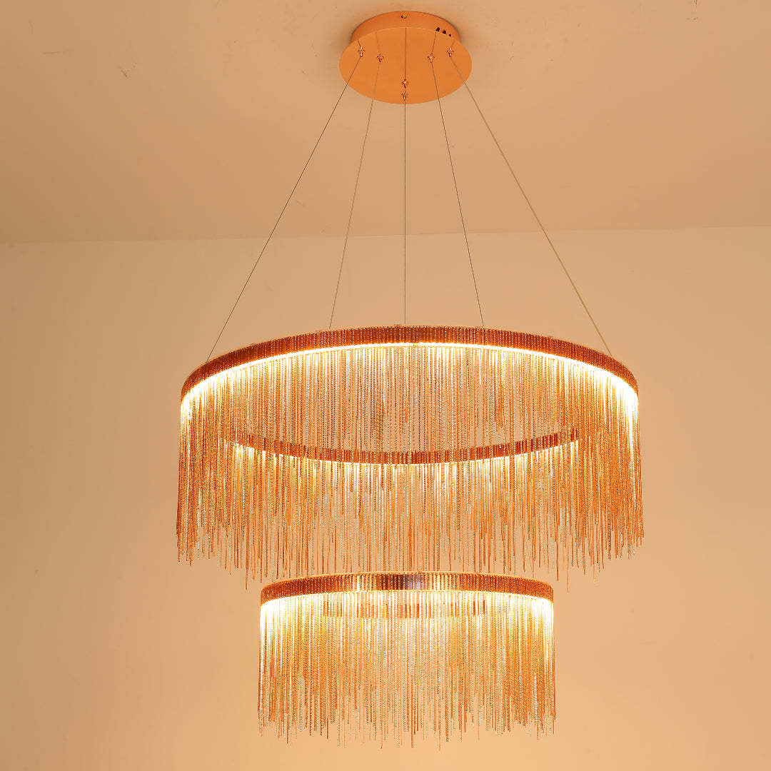 Arisha Colon Tassel Chain Art Deco Pendant Light Silver/Gold Living Room/Hall