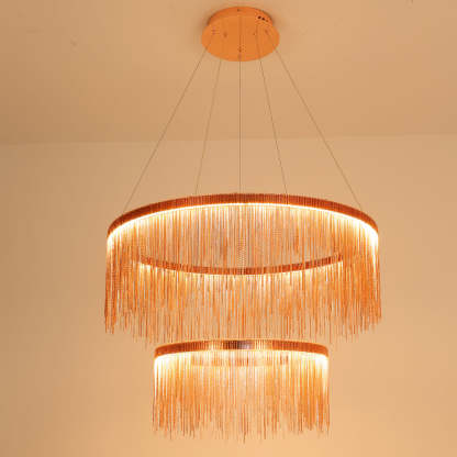 Arisha Colon Tassel Chain Art Deco Pendant Light Silver/Gold Living Room/Hall