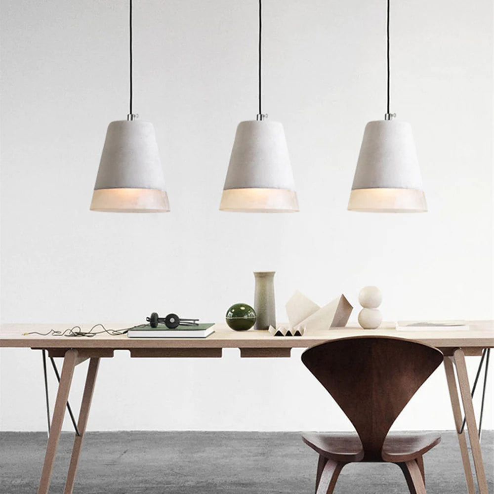 Byers Industrial Pendant Lights over Dining Table, Cement and Resin shades