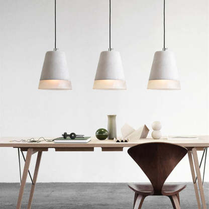 Byers Industrial Pendant Lights over Dining Table, Cement and Resin shades