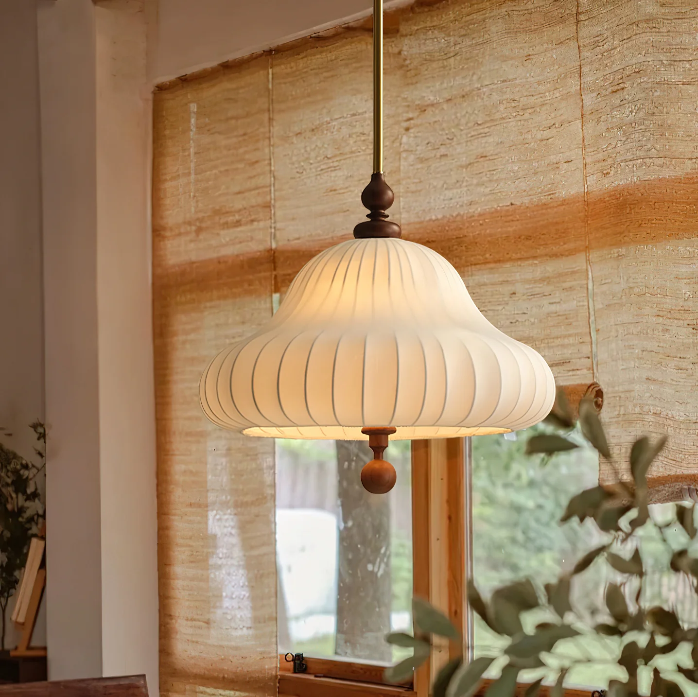 Ozawa Modern Bloom Fabric Wood Pendant Light Kitchen Bedroom