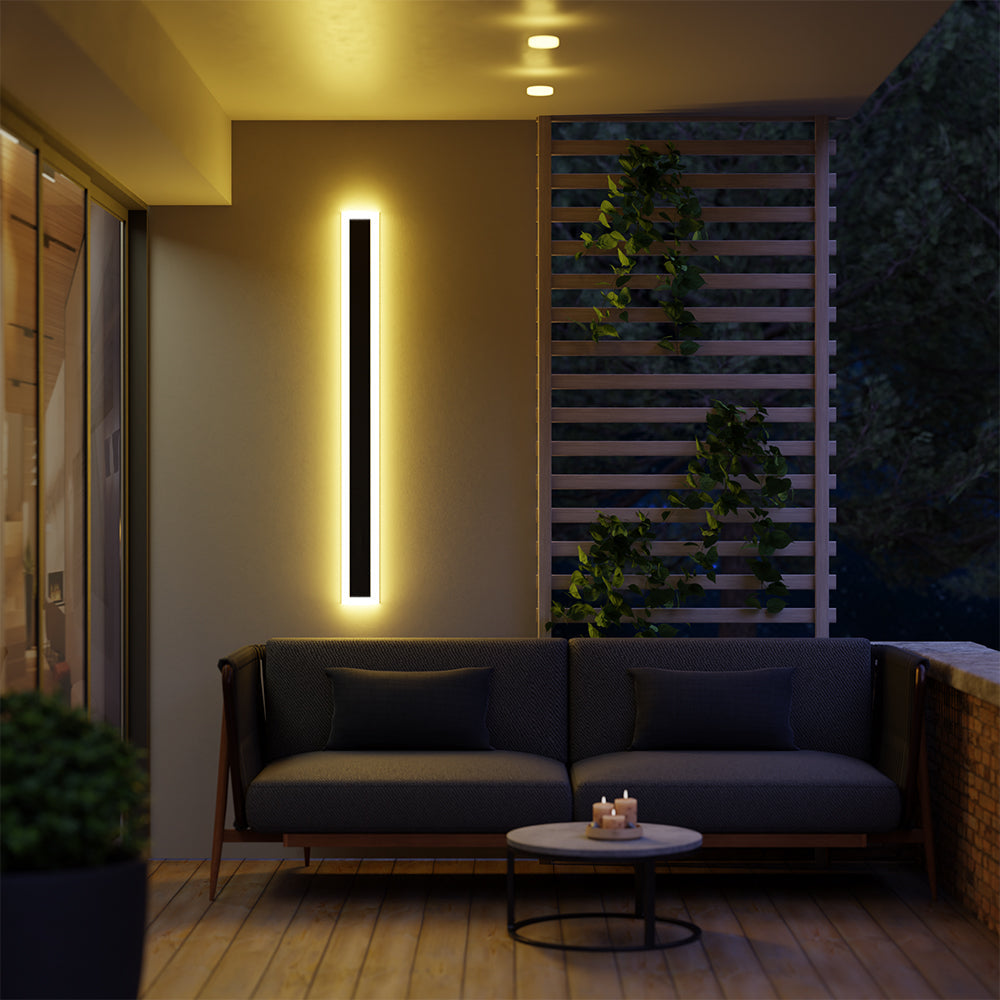 Edge Modern Outer Glow Linear Metal Outdoor Wall Light Dark Steel