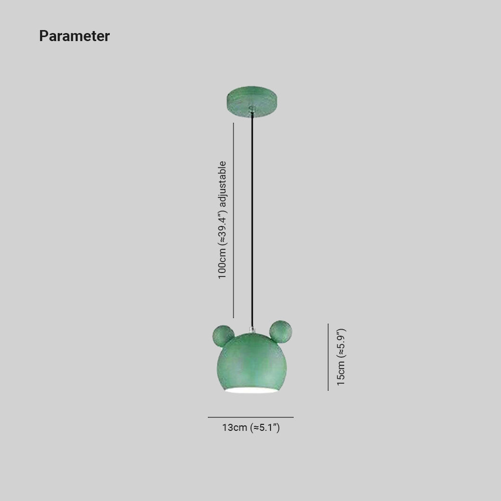 Green cartoon pendant light dimensions for kids room lighting.