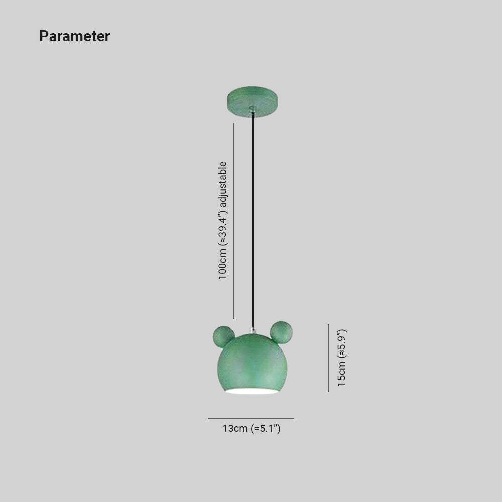 Green cartoon pendant light dimensions for kids room lighting.