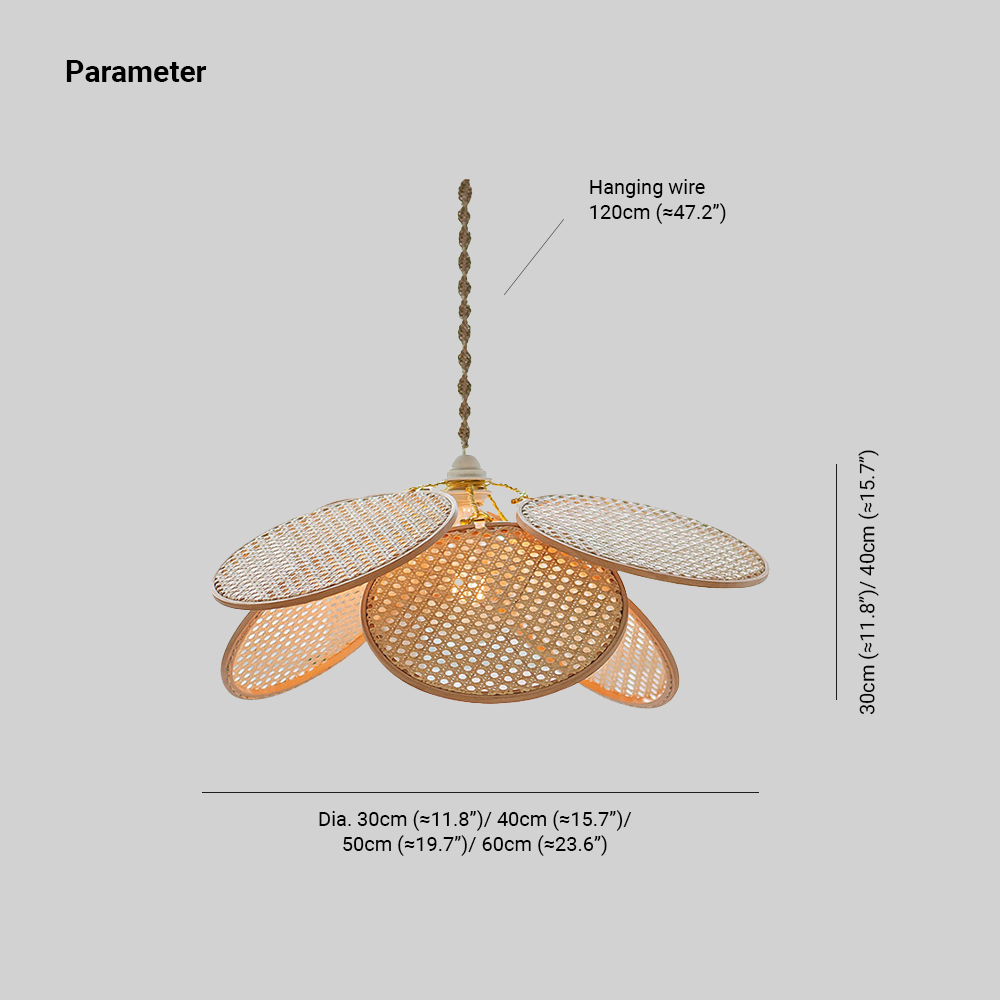Ritta French Country Rattan Weave Creative Fan Pendant Light, Wooden