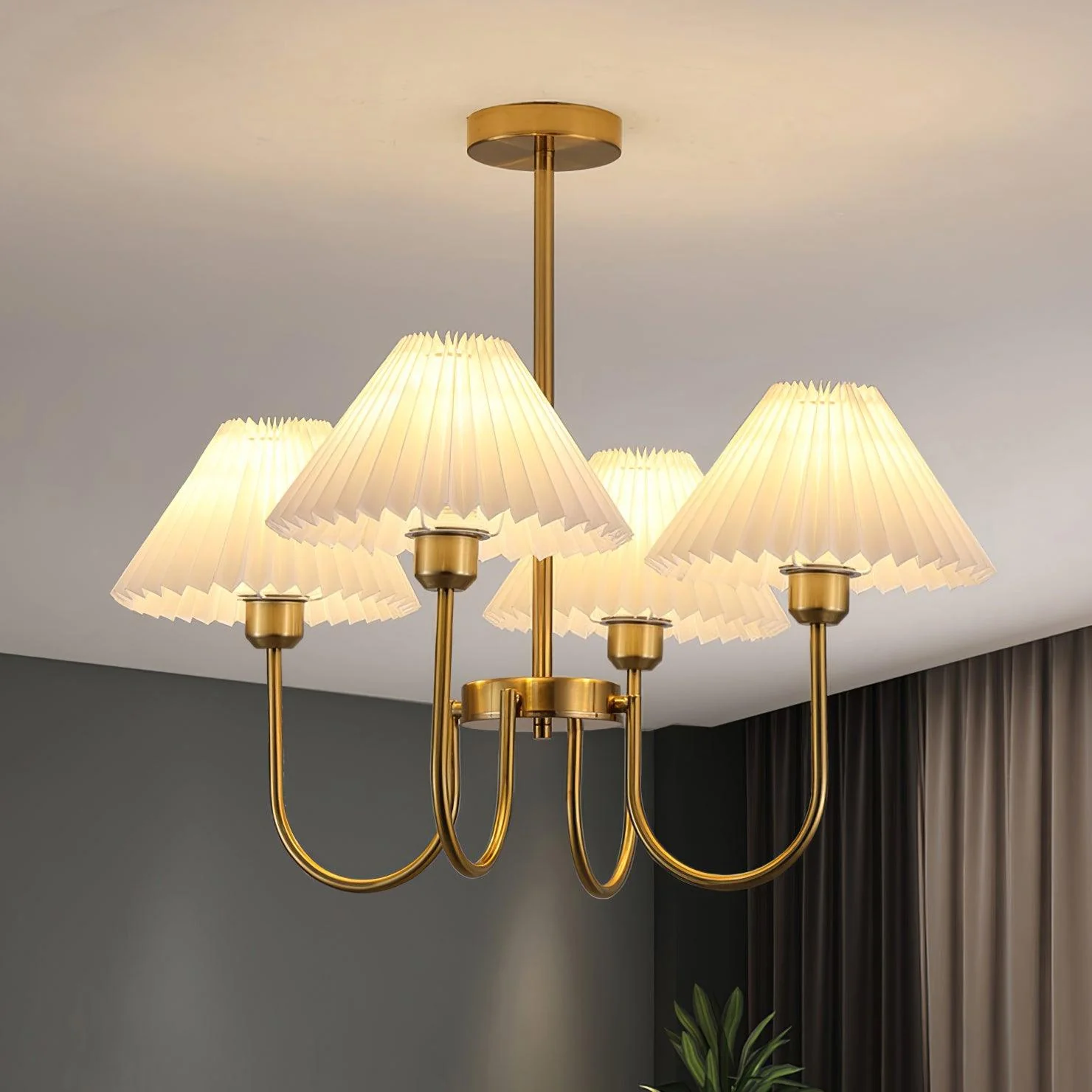 Alessio Gorgeous Pleated Metal Fabric Chandelier Living Room Bedroom