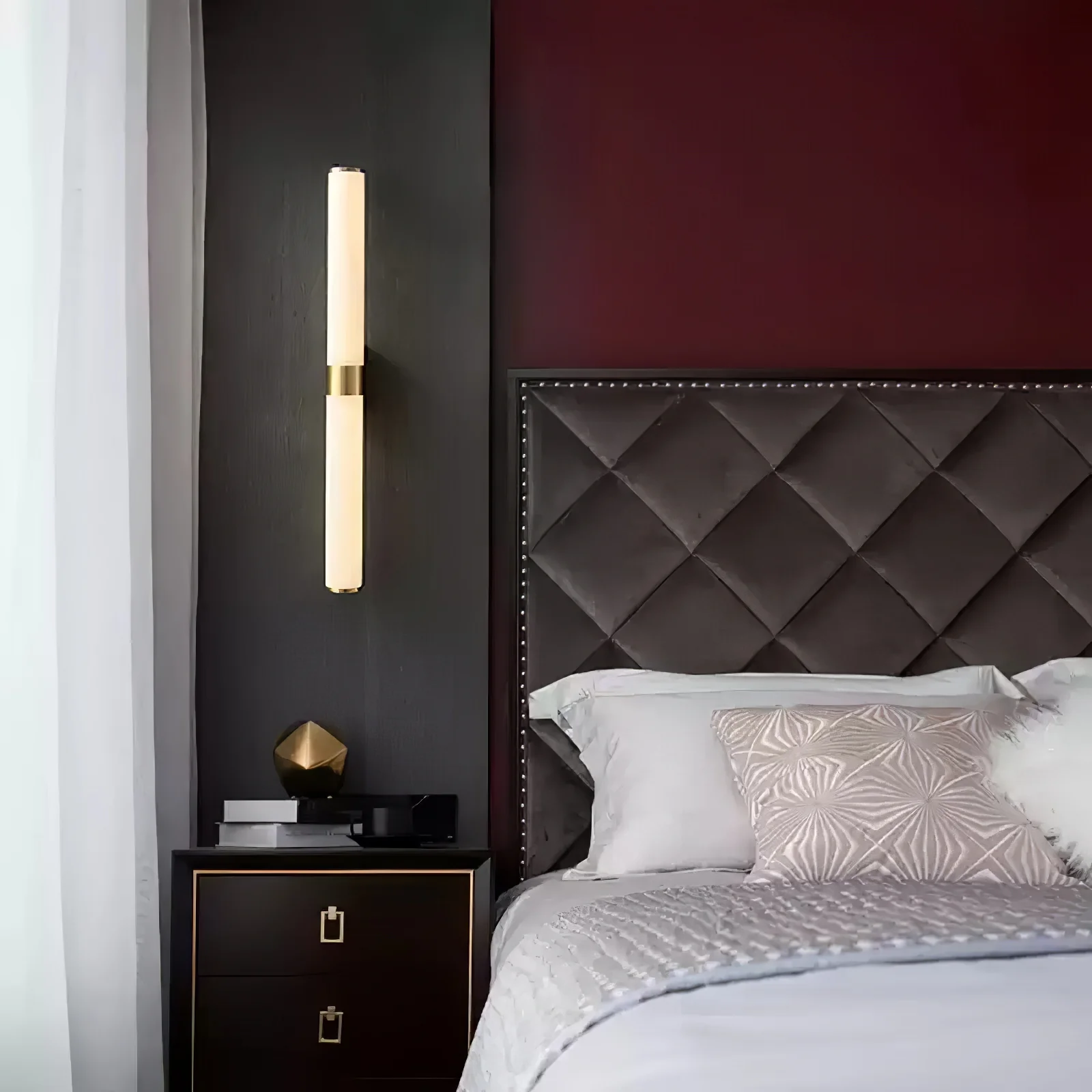Jade Modern Line Alabaster Brass Wall Light Living Room Bedroom