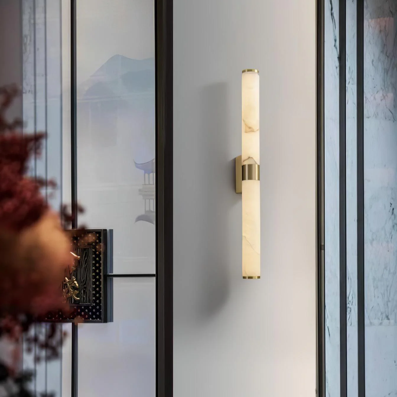 Jade Modern Line Alabaster Brass Wall Light Living Room Bedroom