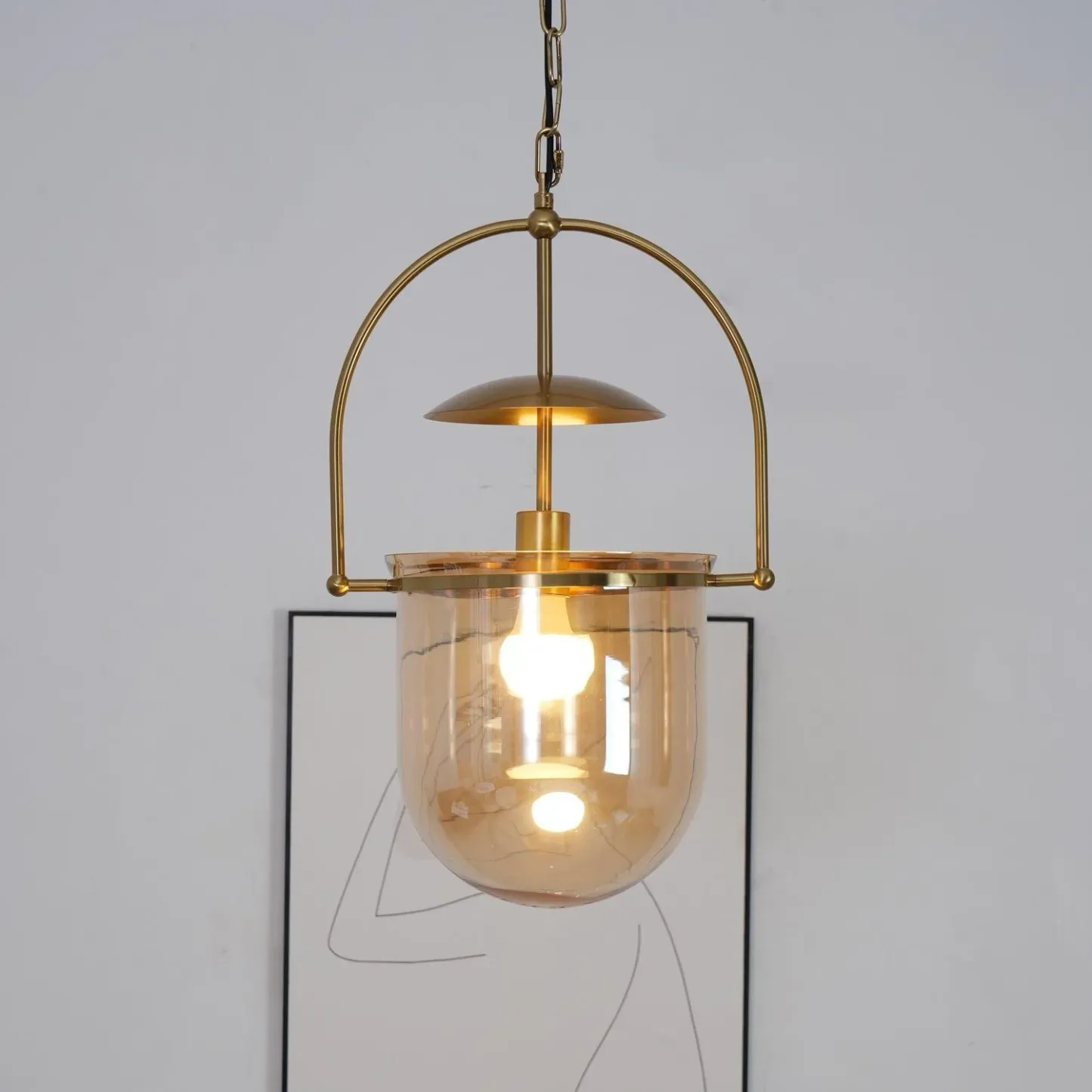 Alessio Unusual Glass Amber Clear Metal Pendant Light Bedroom Living Room