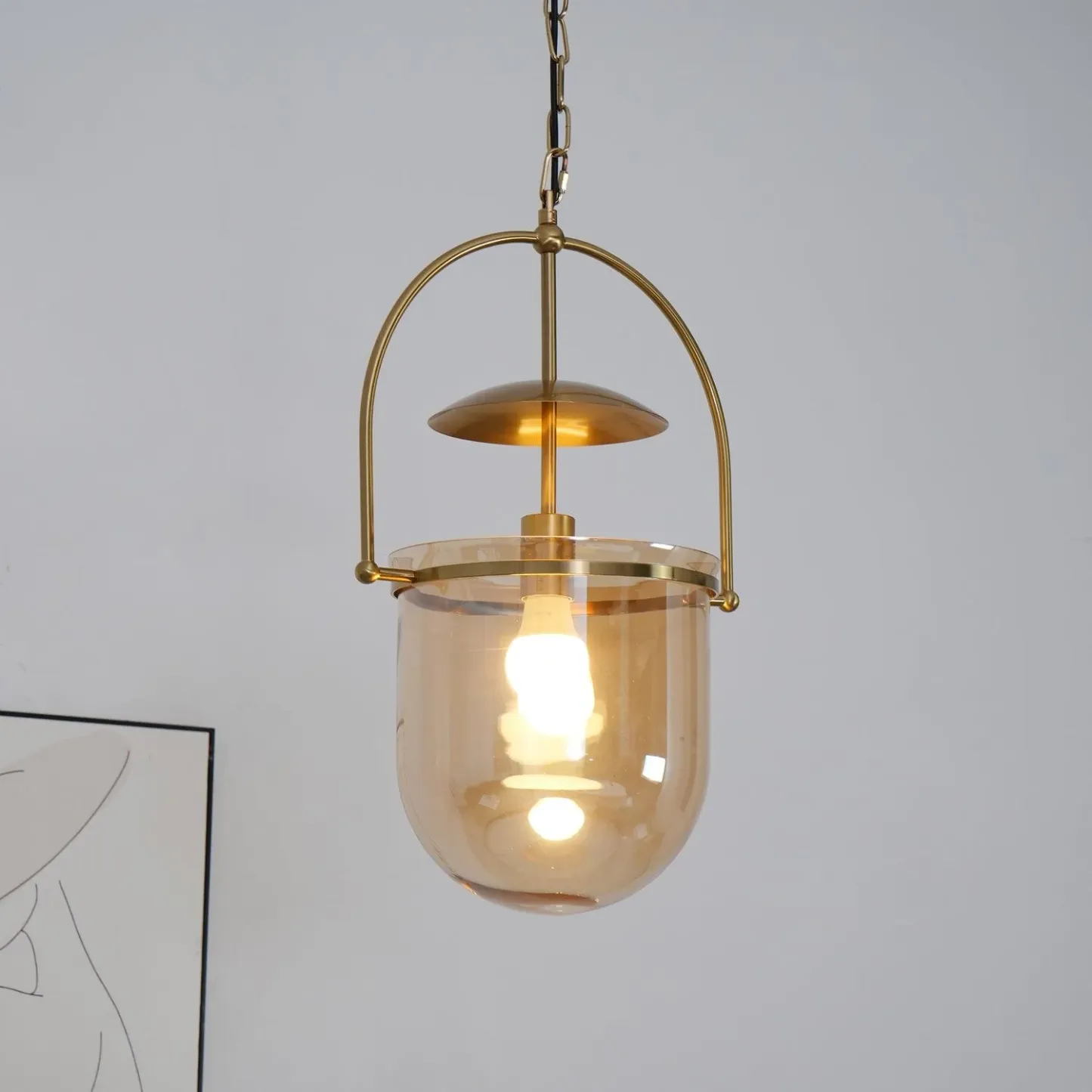 Alessio Unusual Glass Amber Clear Metal Pendant Light Bedroom Living Room