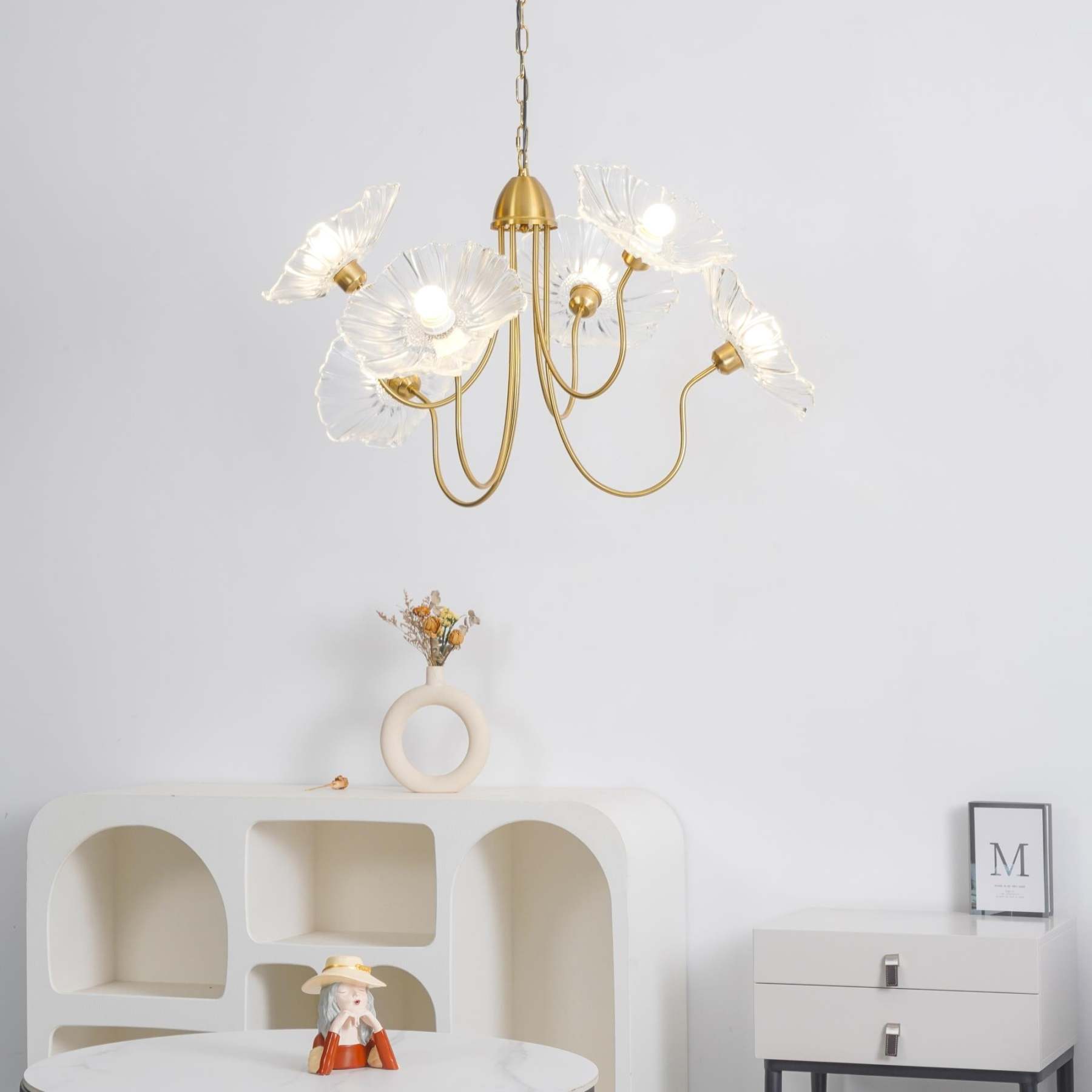 Lily Modern Flower Art Deco Metal Glass Chandelier Bedroom