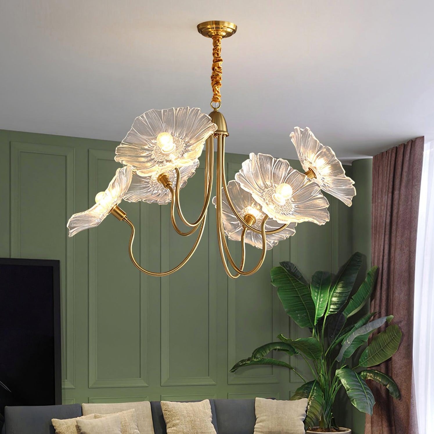 Lily Modern Flower Art Deco Metal Glass Chandelier Bedroom