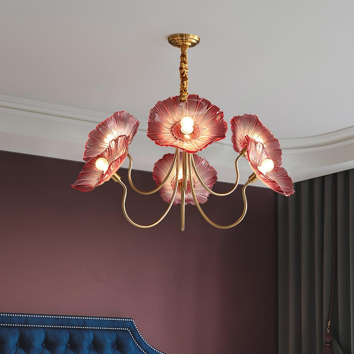 Lily Modern Flower Art Deco Metal Glass Chandelier Bedroom
