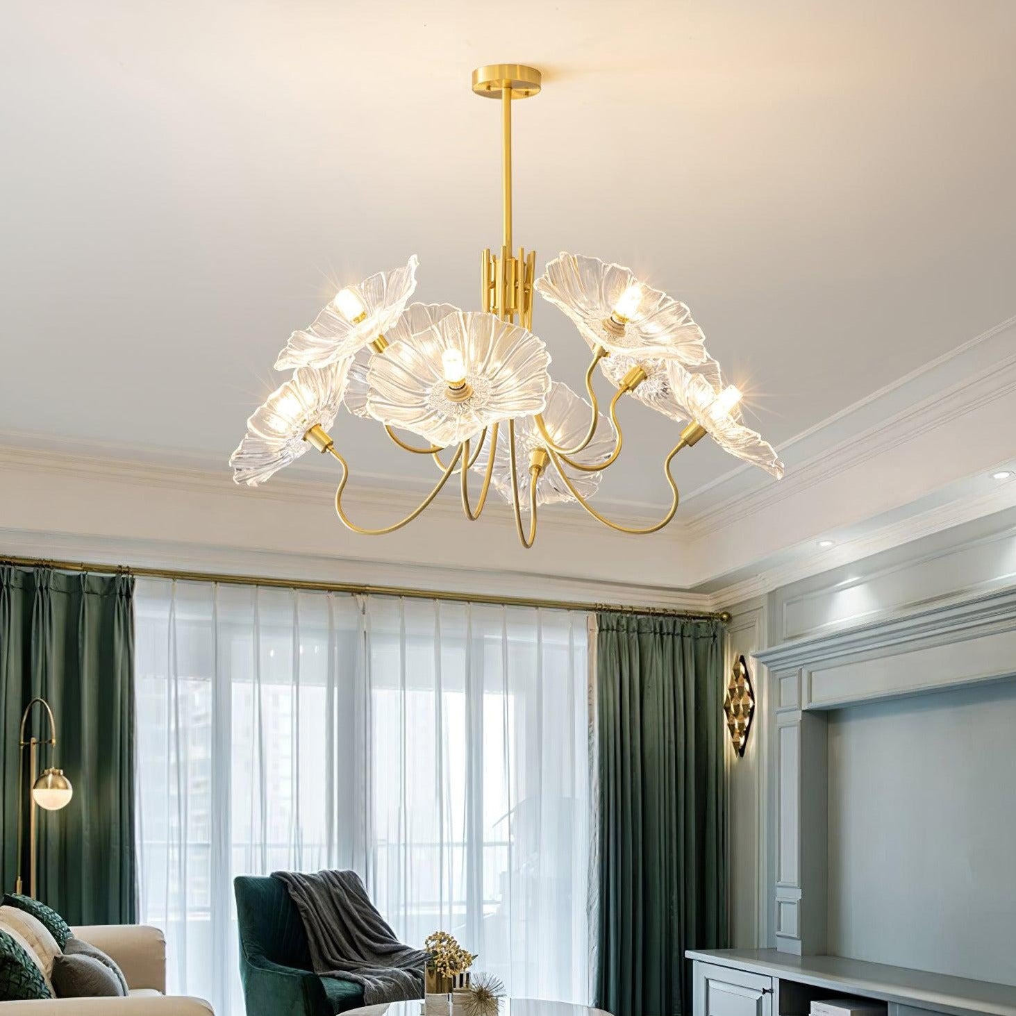 Lily Modern Flower Art Deco Metal Glass Chandelier Bedroom