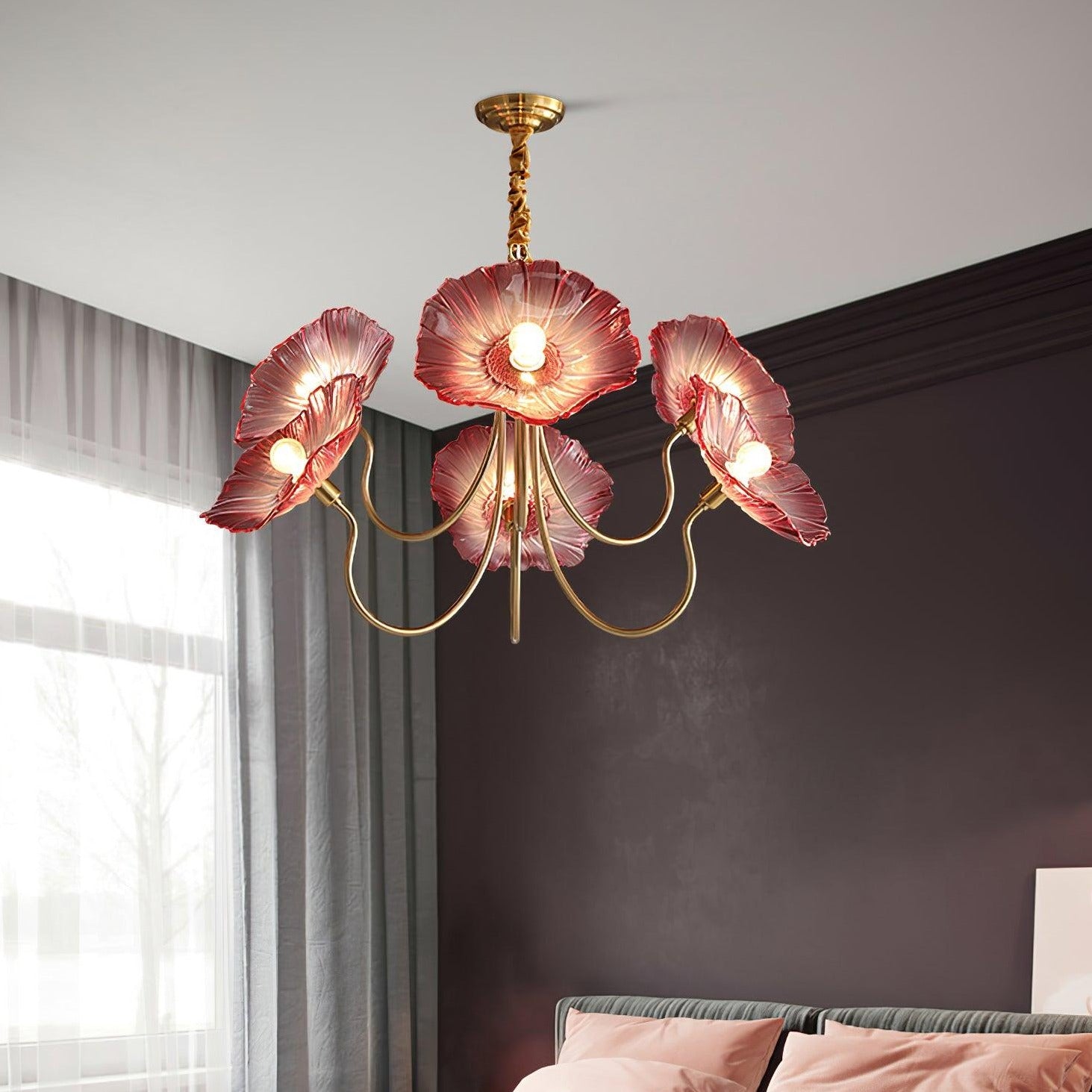 Lily Modern Flower Art Deco Metal Glass Chandelier Bedroom
