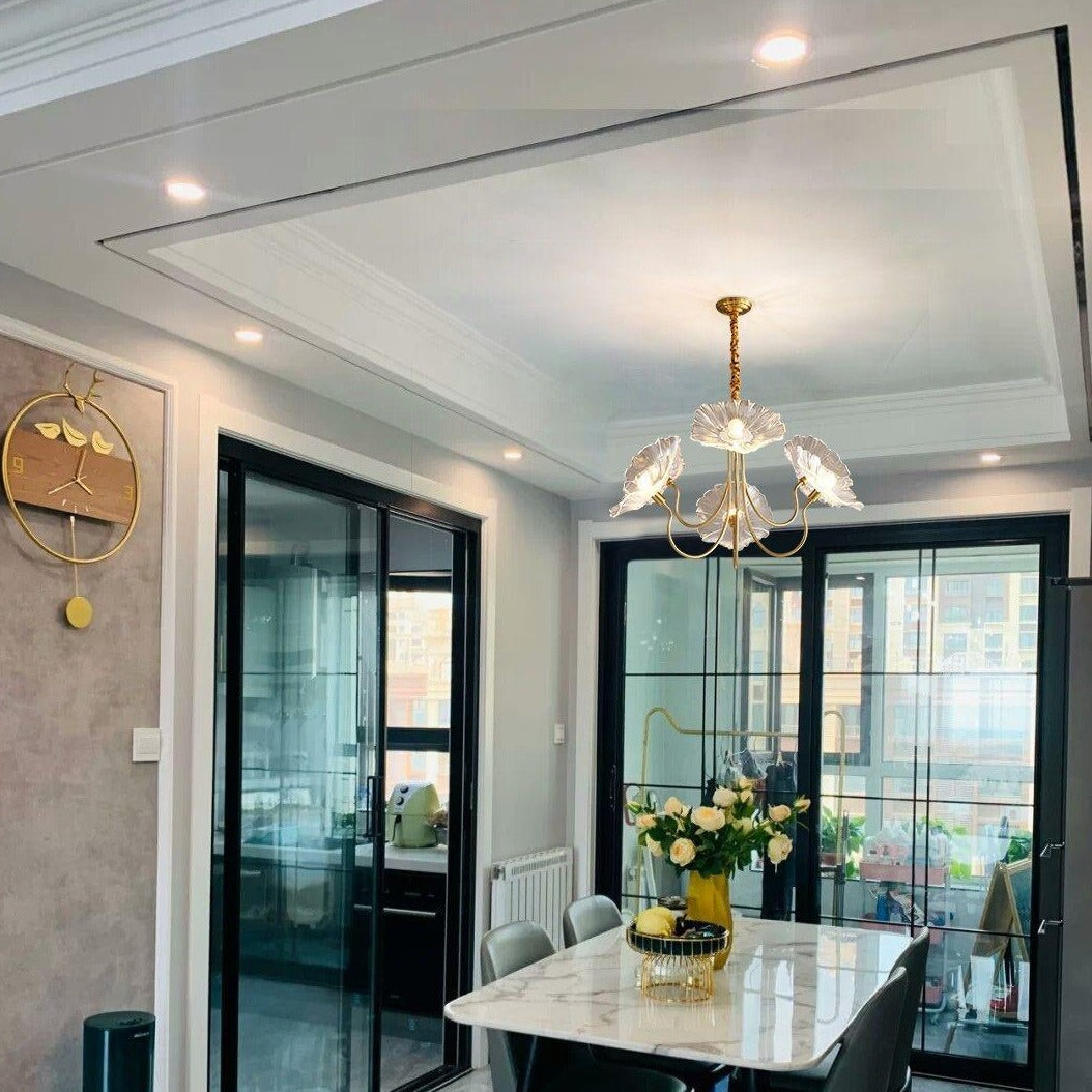 Lily Modern Flower Art Deco Metal Glass Chandelier Bedroom