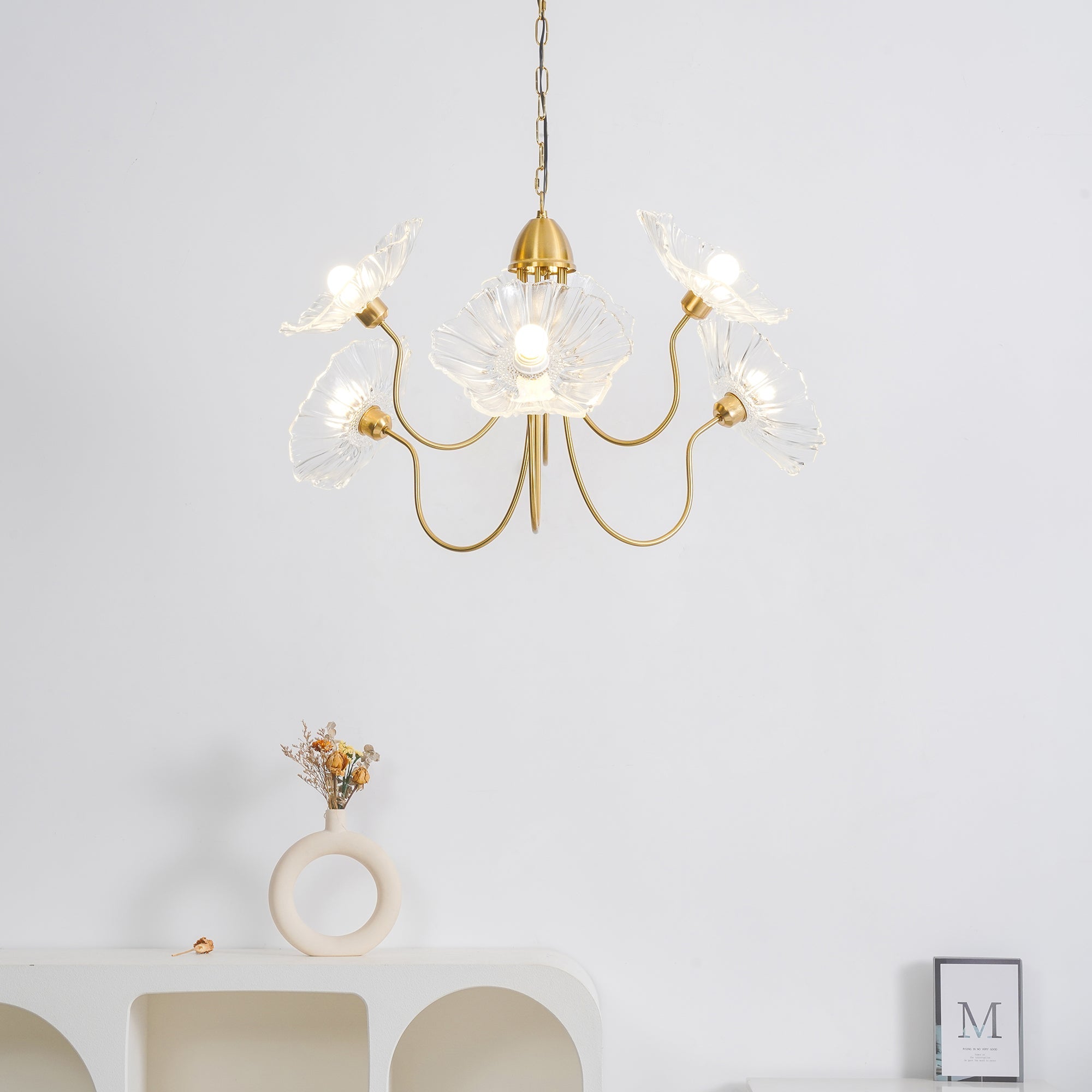 Lily Modern Flower Art Deco Metal Glass Chandelier Bedroom