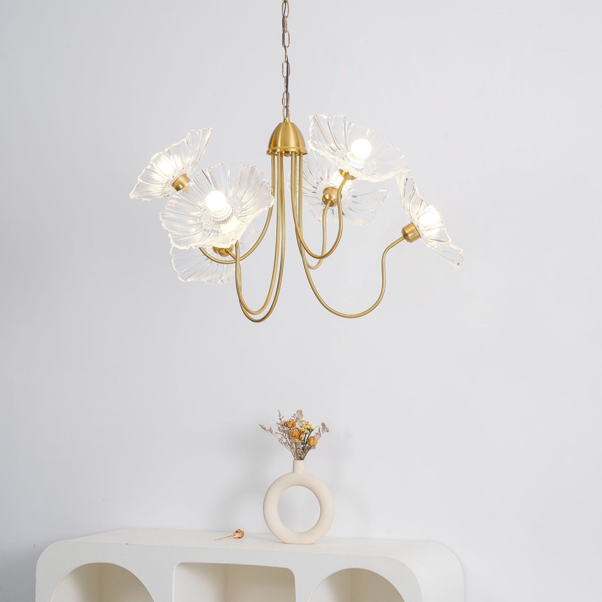 Lily Modern Flower Art Deco Metal Glass Chandelier Bedroom
